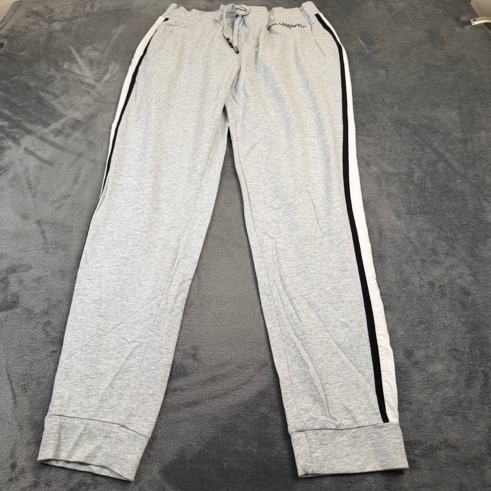 Karl Lagerfeld Paris Jogger Pants Mens Large Gray Side Stripe Sweatpants